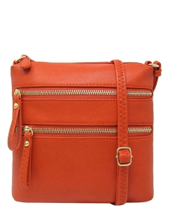 Double Zip Fashion Crossbody Bag WU085 BURNT ORANGE